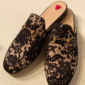 Gucci Princetown Mules Beige Leather Black Lace 40